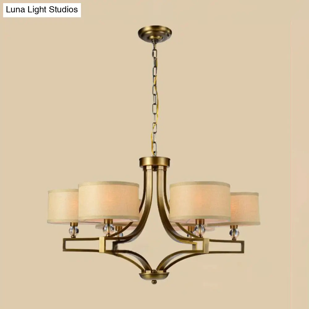 Traditional Beige Fabric Drum Chandelier - 3/6 Light Ceiling Fixture For Living Room