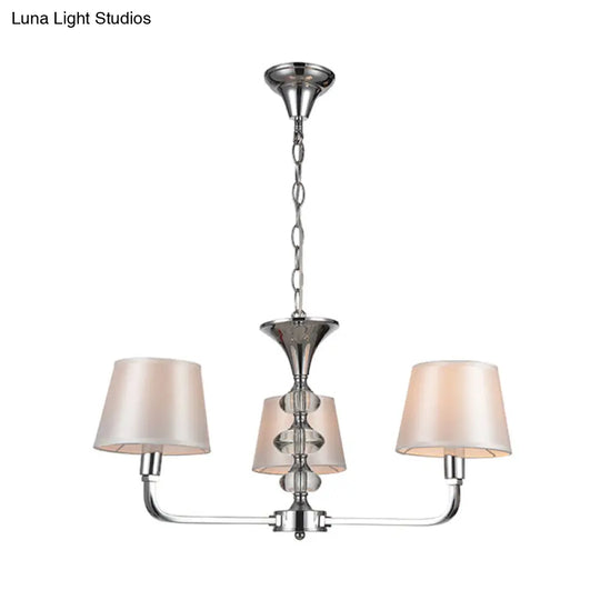Traditional Beige Fabric Tapered Chandelier - 3 Bulb Ceiling Fixture For Kitchen
