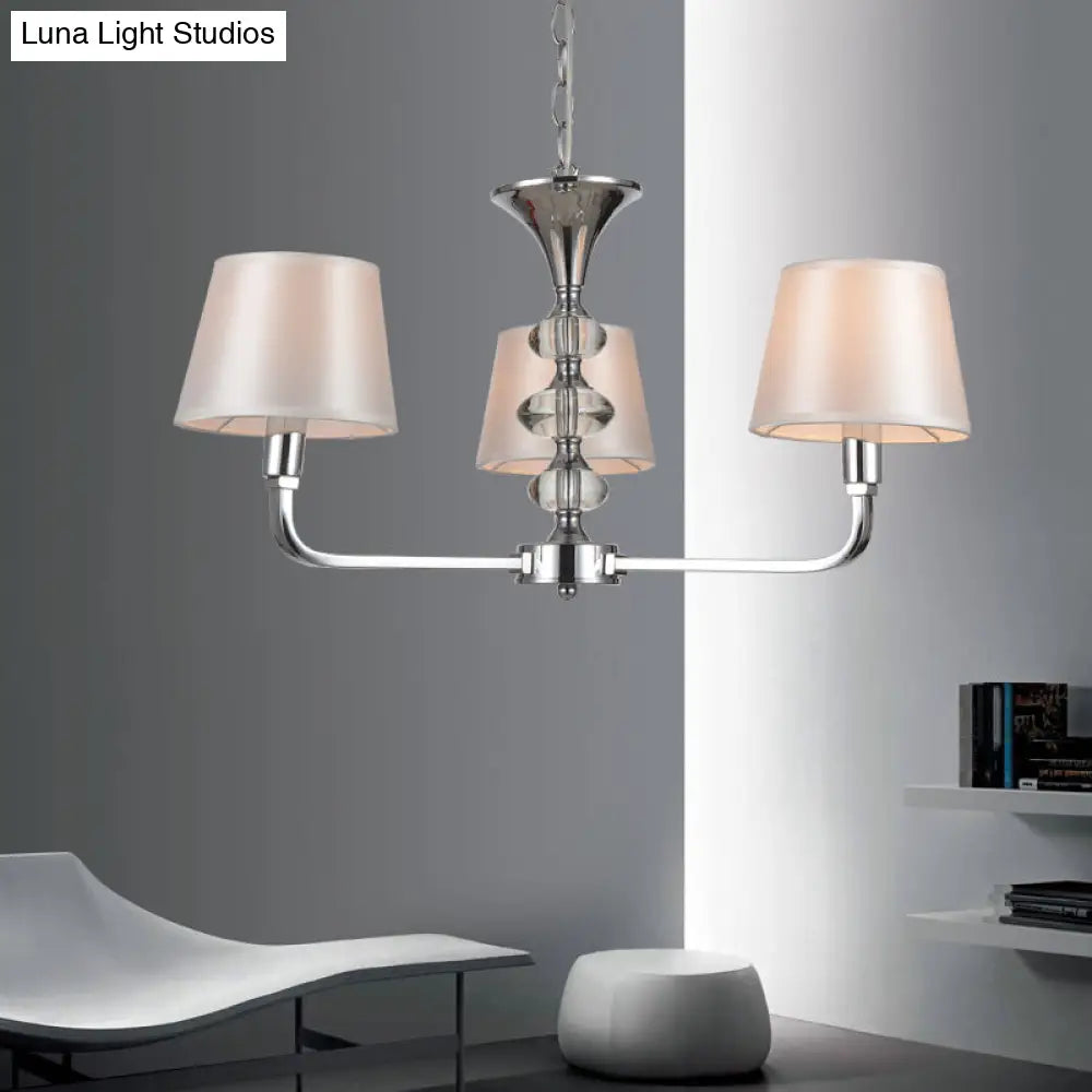Traditional Beige Fabric Tapered Chandelier - 3 Bulb Ceiling Fixture For Kitchen