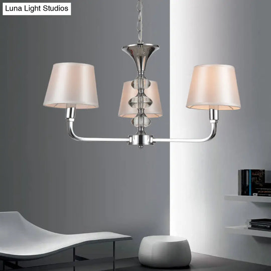 Traditional Beige Fabric Tapered Chandelier - 3 Bulb Ceiling Fixture For Kitchen