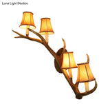 Traditional Beige Sconce Wall Light Fixture - Tapered Resin And Fabric 4-Light Bedroom Lamp With Elk