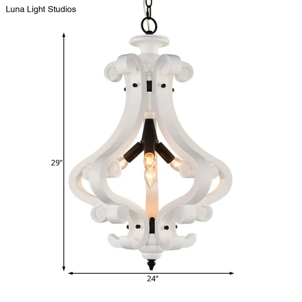 Traditional Beige/White Wood Lantern Chandelier - Bedroom Ceiling Light