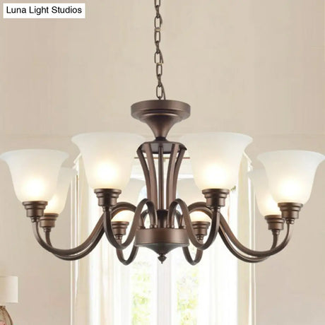 Traditional Bell Frost Glass Ceiling Lighting Chandelier In Brown - Perfect For Living Rooms