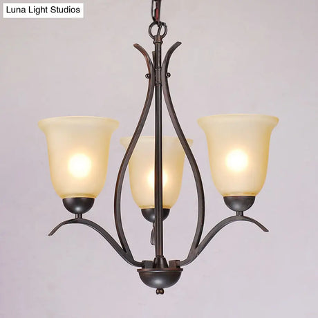 Traditional Bell Pendant Chandelier - Beige Frosted Glass Hanging Light Black