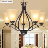 Traditional Bell Pendant Chandelier - Beige Frosted Glass Hanging Light Black