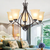 Traditional Bell Pendant Chandelier - Beige Frosted Glass Hanging Light Black 5 /