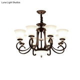 Traditional Bell Pendant Light: 3/6/8 Lights Frosted Glass Dark Coffee Finish
