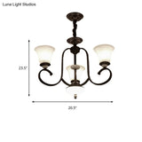 Traditional Bell Pendant Light: 3/6/8 Lights Frosted Glass Dark Coffee Finish