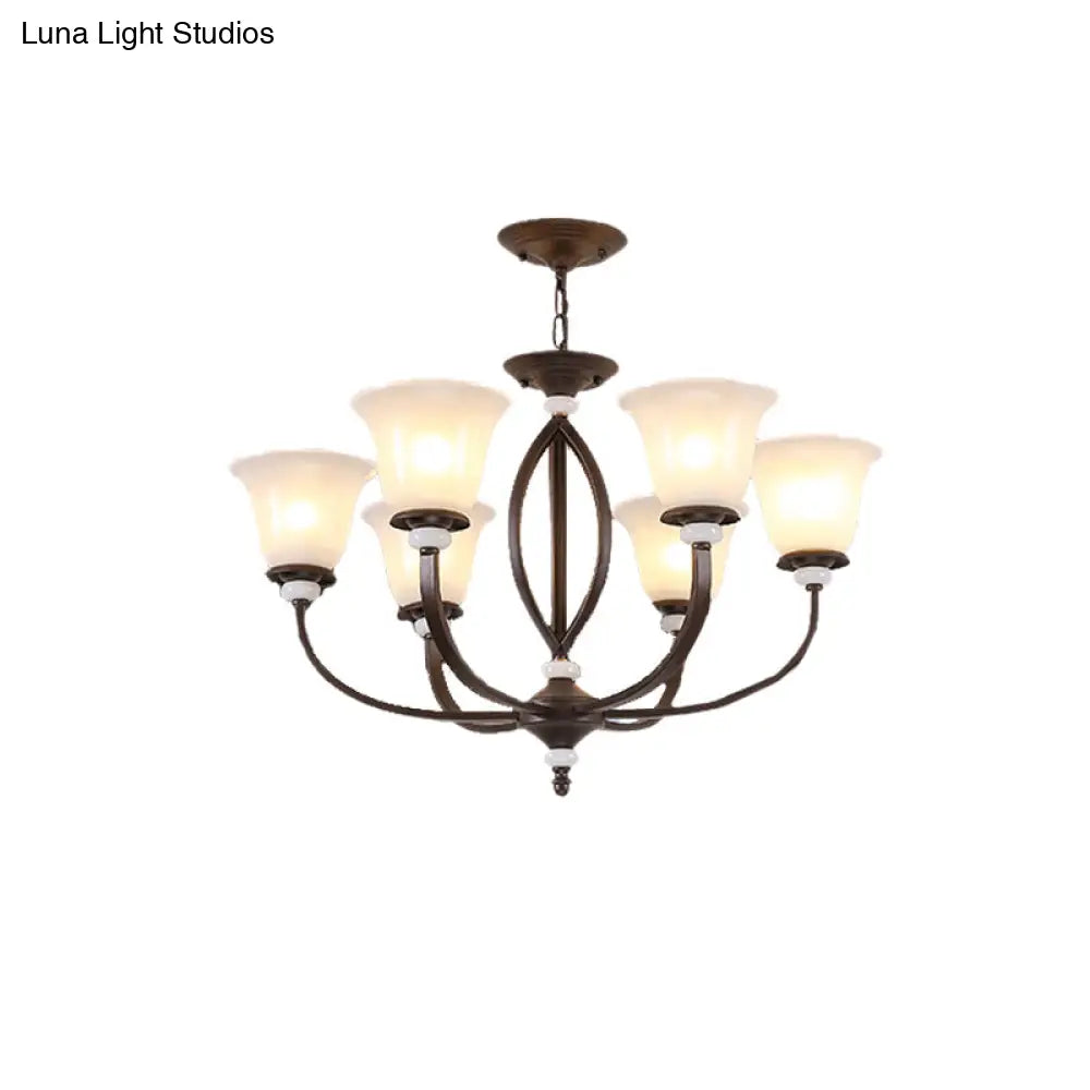 Traditional Bell Pendant Light: 3/6/8 Lights Frosted Glass Dark Coffee Finish