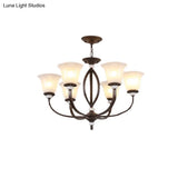 Traditional Bell Pendant Light: 3/6/8 Lights Frosted Glass Dark Coffee Finish