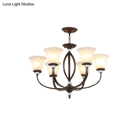 Traditional Bell Pendant Light: 3/6/8 Lights Frosted Glass Dark Coffee Finish