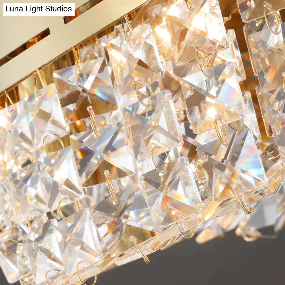 Traditional Beveled Crystal Ceiling Light With 6 Gold Flush Bulbs