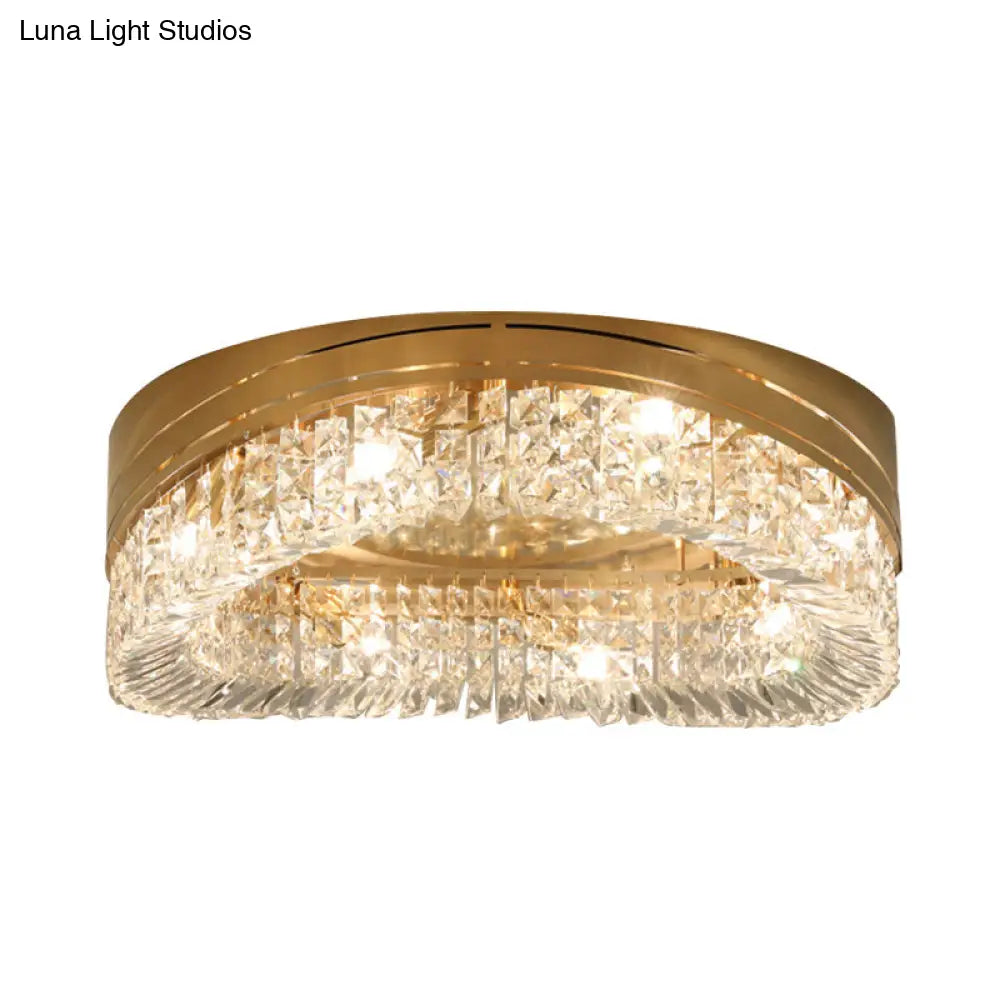Traditional Beveled Crystal Ceiling Light With 6 Gold Flush Bulbs