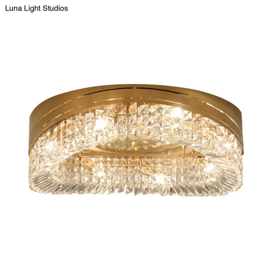 Traditional Beveled Crystal Ceiling Light With 6 Gold Flush Bulbs