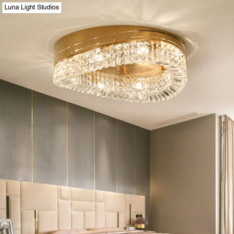 Traditional Beveled Crystal Ceiling Light With 6 Gold Flush Bulbs