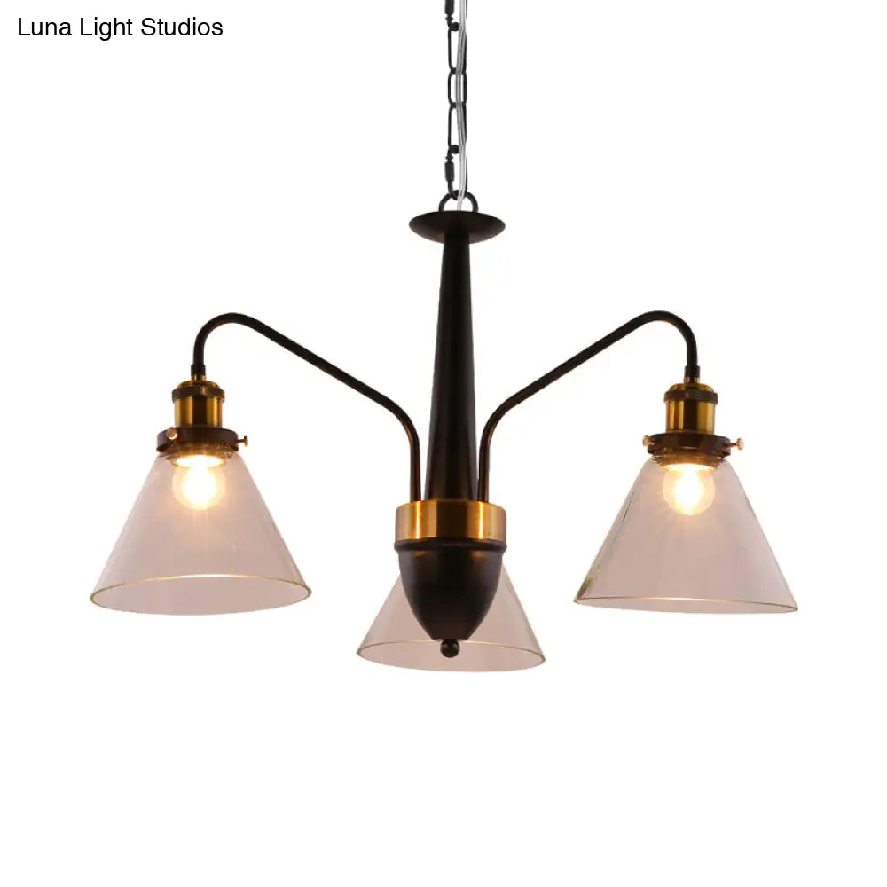 Traditional Black And Gold 3/5/6-Light Conical Chandelier Pendant With Clear Glass Shade