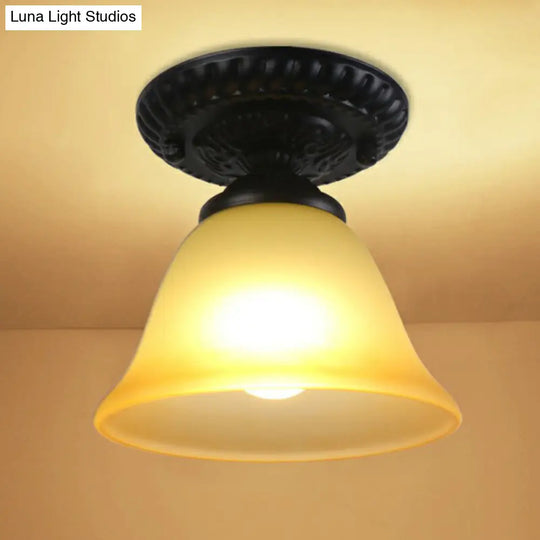 Traditional Black Bell Semi Flush Ceiling Light Fixture With Frosted Glass - 1-Light / E