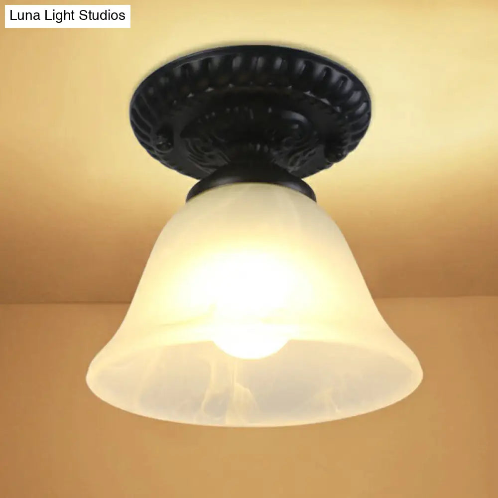 Traditional Black Bell Semi Flush Ceiling Light Fixture With Frosted Glass - 1-Light