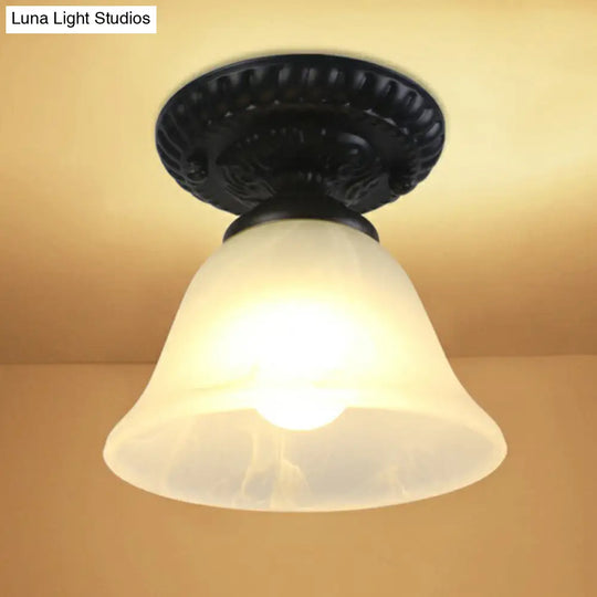 Traditional Black Bell Semi Flush Ceiling Light Fixture With Frosted Glass - 1-Light