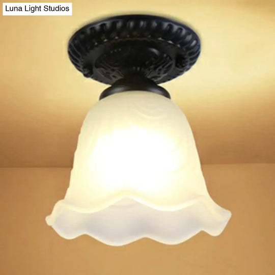 Traditional Black Bell Semi Flush Ceiling Light Fixture With Frosted Glass - 1 - Light
