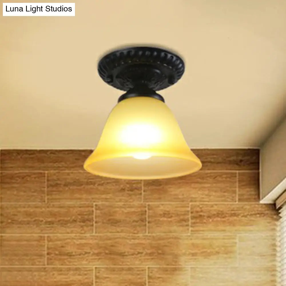 Traditional Black Bell Semi Flush Ceiling Light Fixture With Frosted Glass - 1 - Light