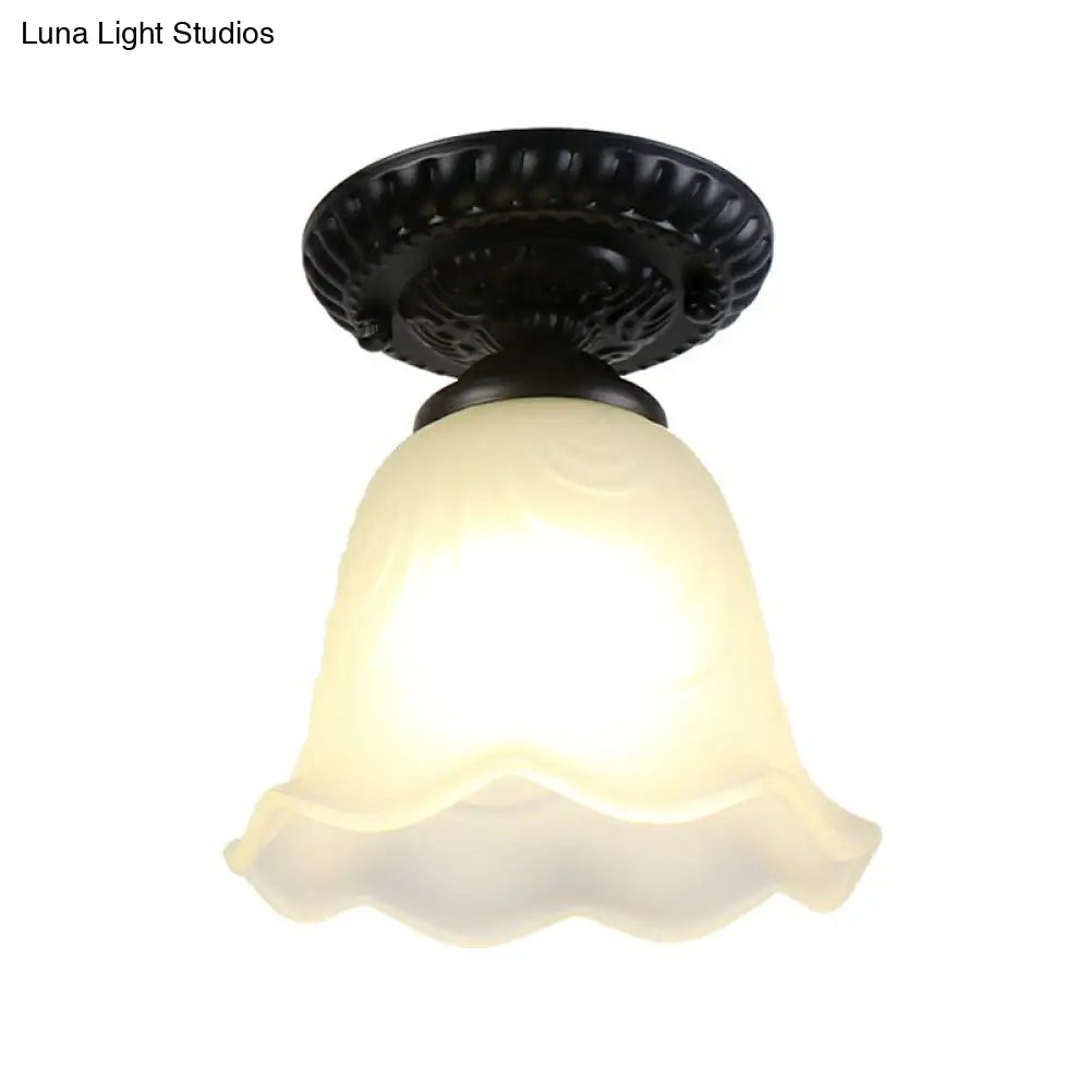 Traditional Black Bell Semi Flush Ceiling Light Fixture With Frosted Glass - 1 - Light