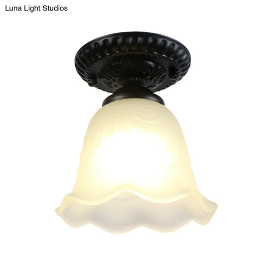 Traditional Black Bell Semi Flush Ceiling Light Fixture With Frosted Glass - 1 - Light