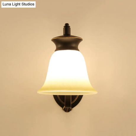 Traditional Black Bell Wall Sconce With Opal Glass For Bedroom Lighting