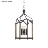 Traditional Black Candle-Style Chandelier - 4 Lights Metal Hanging Pendant Light For Living Room