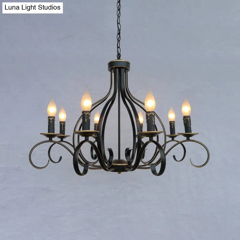 Traditional Black Candle-Style Chandelier - 8-Light Metal Hanging Pendant For Living Room