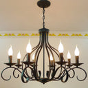 Traditional Black Candle-Style Chandelier - 8-Light Metal Hanging Pendant For Living Room