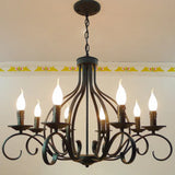 Traditional Black Candle-Style Chandelier - 8-Light Metal Hanging Pendant For Living Room