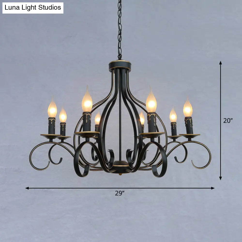 Traditional Black Candle-Style Chandelier - 8-Light Metal Hanging Pendant For Living Room