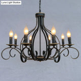 Traditional Black Candle-Style Chandelier - 8-Light Metal Hanging Pendant For Living Room