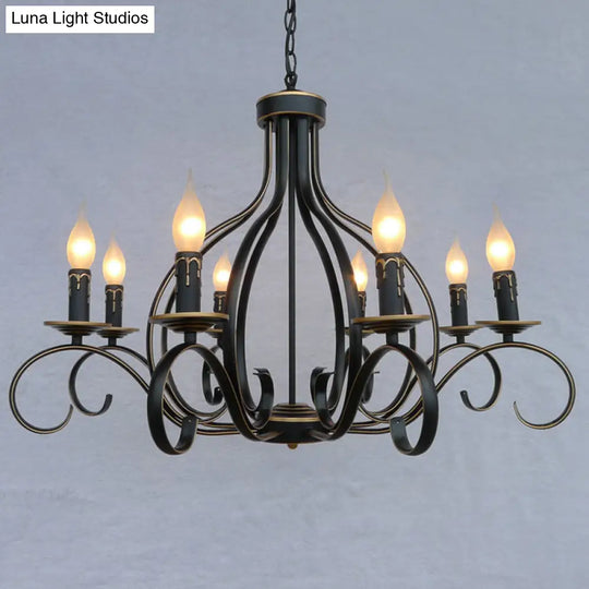 Traditional Black Candle-Style Chandelier - 8-Light Metal Hanging Pendant For Living Room