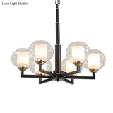 Traditional Black Ceiling Lamp - 3/6/8 Bulbs Clear Textured Glass Living Room Pendant Light