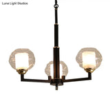 Traditional Black Ceiling Lamp - 3/6/8 Bulbs Clear Textured Glass Living Room Pendant Light