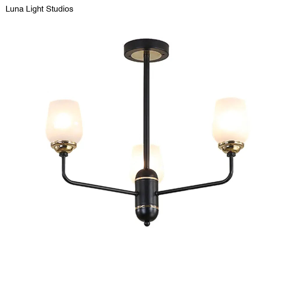 Traditional Black Cup Shape Chandelier With Clear Glass: 3/6/8 Lights Pendant Light Fixture For