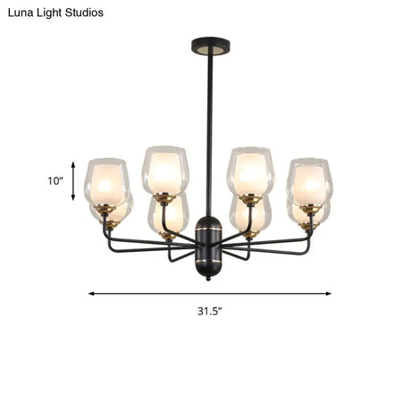 Traditional Black Cup Shape Chandelier With Clear Glass: 3/6/8 Lights Pendant Light Fixture For