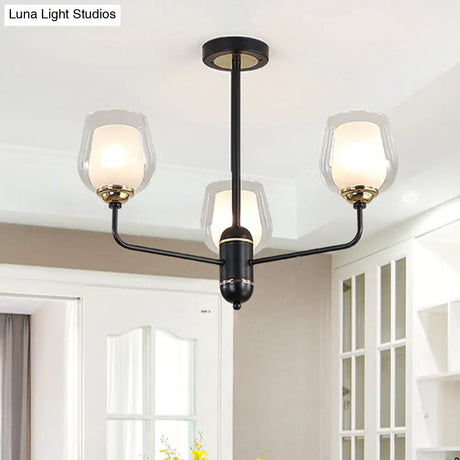 Traditional Black Cup Shape Chandelier With Clear Glass: 3/6/8 Lights Pendant Light Fixture For