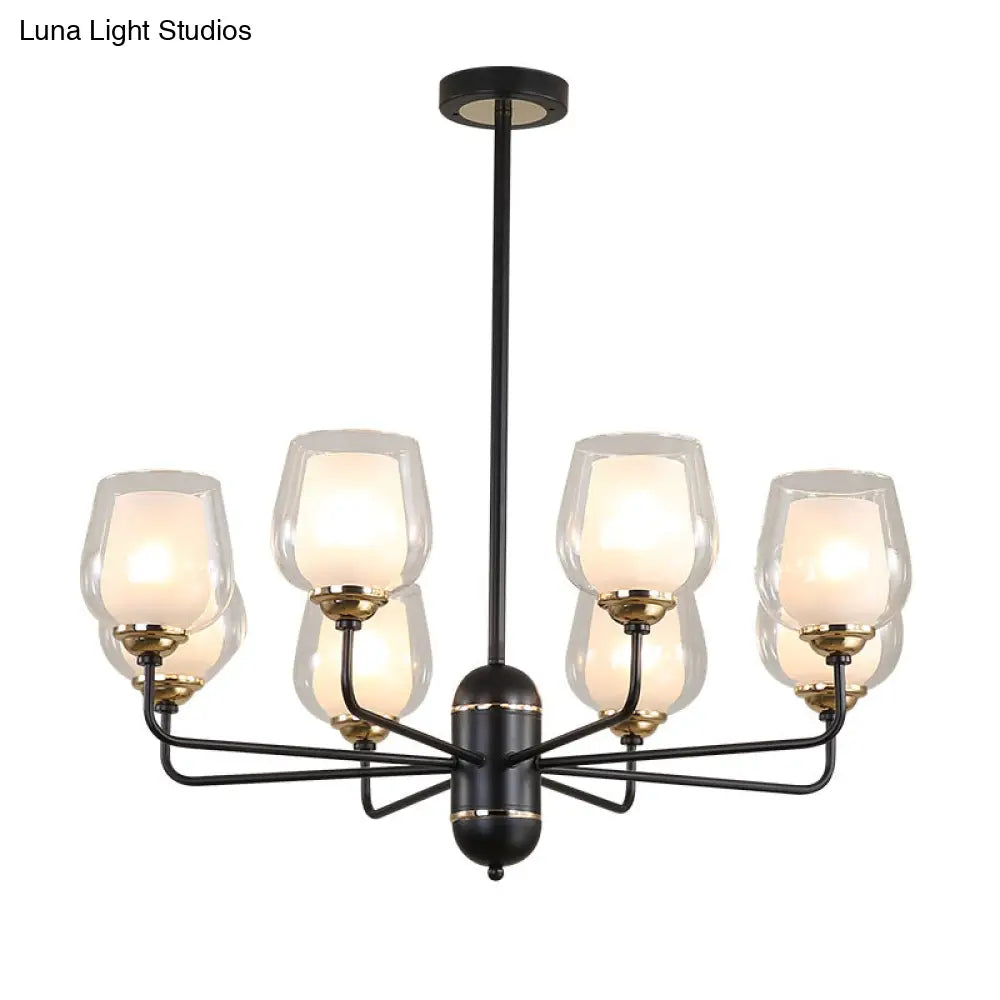 Traditional Black Cup Shape Chandelier With Clear Glass: 3/6/8 Lights Pendant Light Fixture For