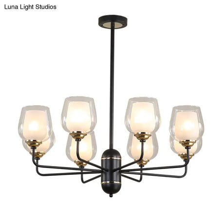 Traditional Black Cup Shape Chandelier With Clear Glass: 3/6/8 Lights Pendant Light Fixture For