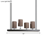 Traditional Black Cylinder Island Light Fixture: Fabric Pendant With Metal Linear Shelf - 4-Bulb