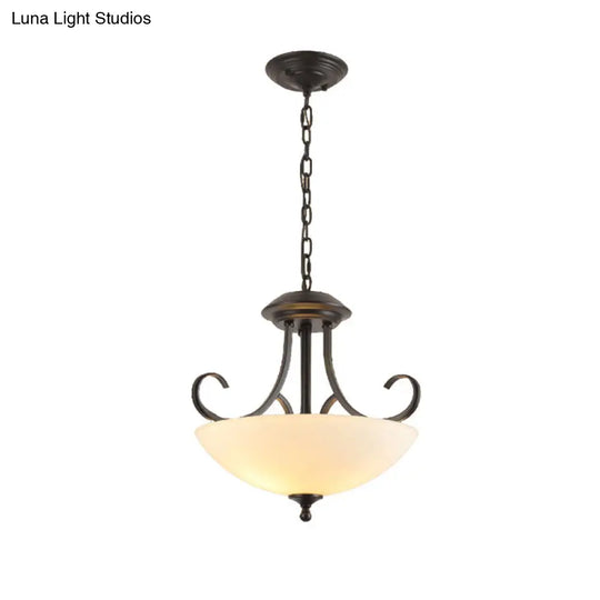 Traditional Black Frosted Glass Chandelier - 3-Bulb Bowl Ceiling Light Fixture