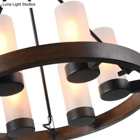 Traditional Black Glass Chandelier - 6 Cylinder Heads Frosted White Suspension Pendant Lamp With