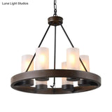 Traditional Black Glass Chandelier - 6 Cylinder Heads Frosted White Suspension Pendant Lamp With