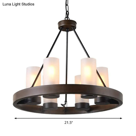 Traditional Black Glass Chandelier - 6 Cylinder Heads Frosted White Suspension Pendant Lamp With