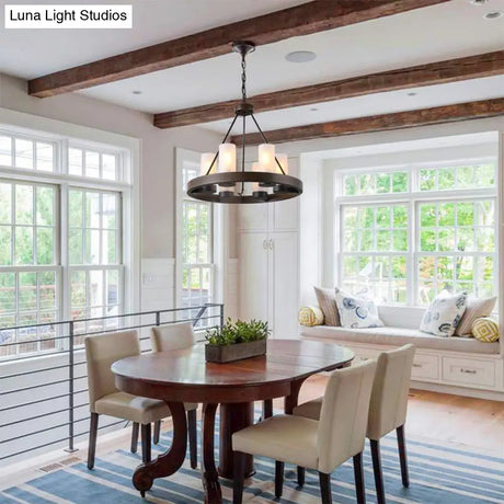 Traditional Black Glass Chandelier - 6 Cylinder Heads Frosted White Suspension Pendant Lamp With