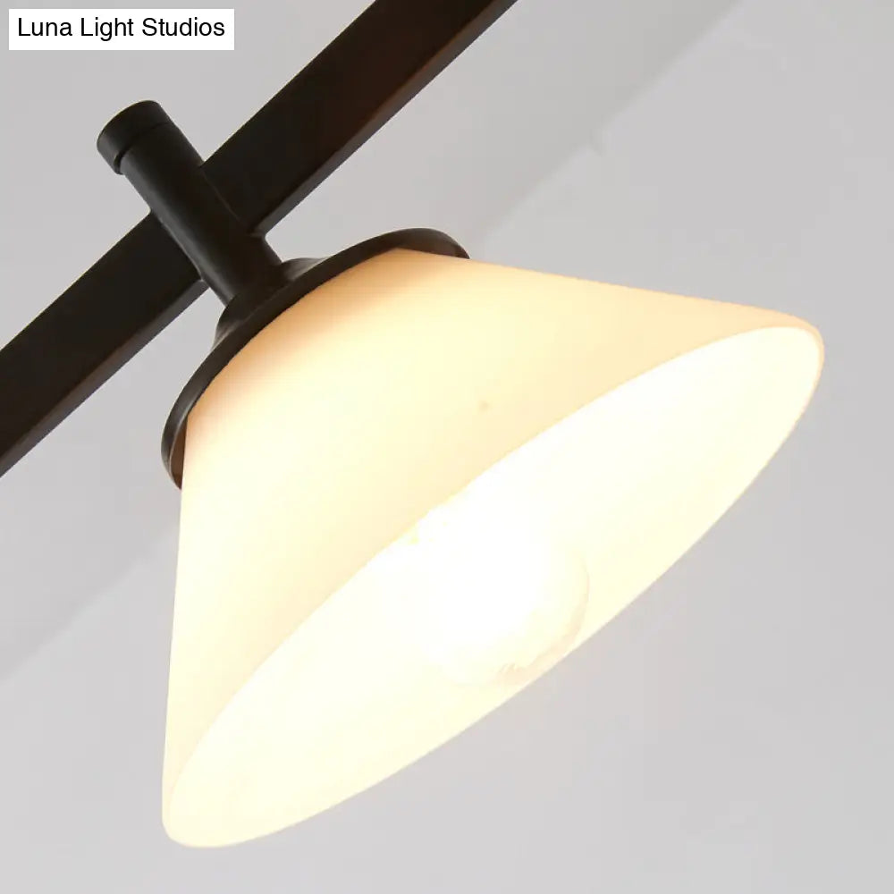 Traditional Black Island Light Fixture With 3 Frosted Glass Cone Pendants
