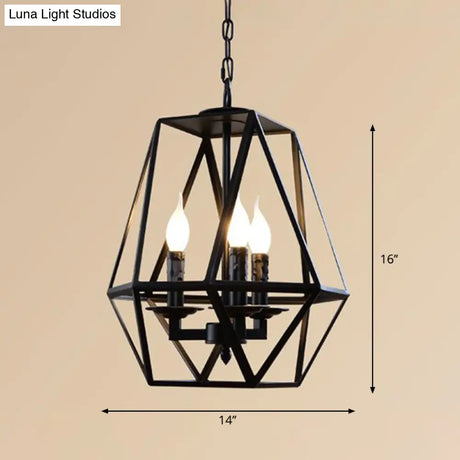 Traditional Black Metal Geometric Chandelier: 3/4 Light Living Room Hanging Lamp